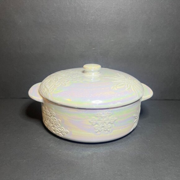Ciroa Iridescent Stoneware Ceramic Raised Floral Pattern Casserole Dish w/ Lid - Picture 1 of 9